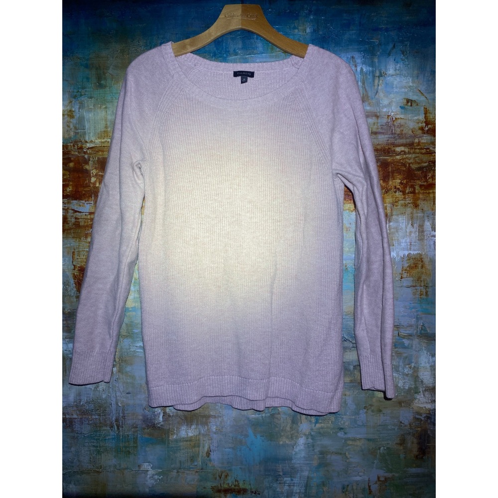 Talbots Womens Ribbed Crew Neck Sweater Light Pink Elbow‎ Patches Size M Cotton